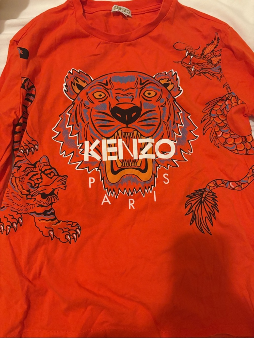 Kenzo Orange Tiger Graphic Long-Sleeve Tee